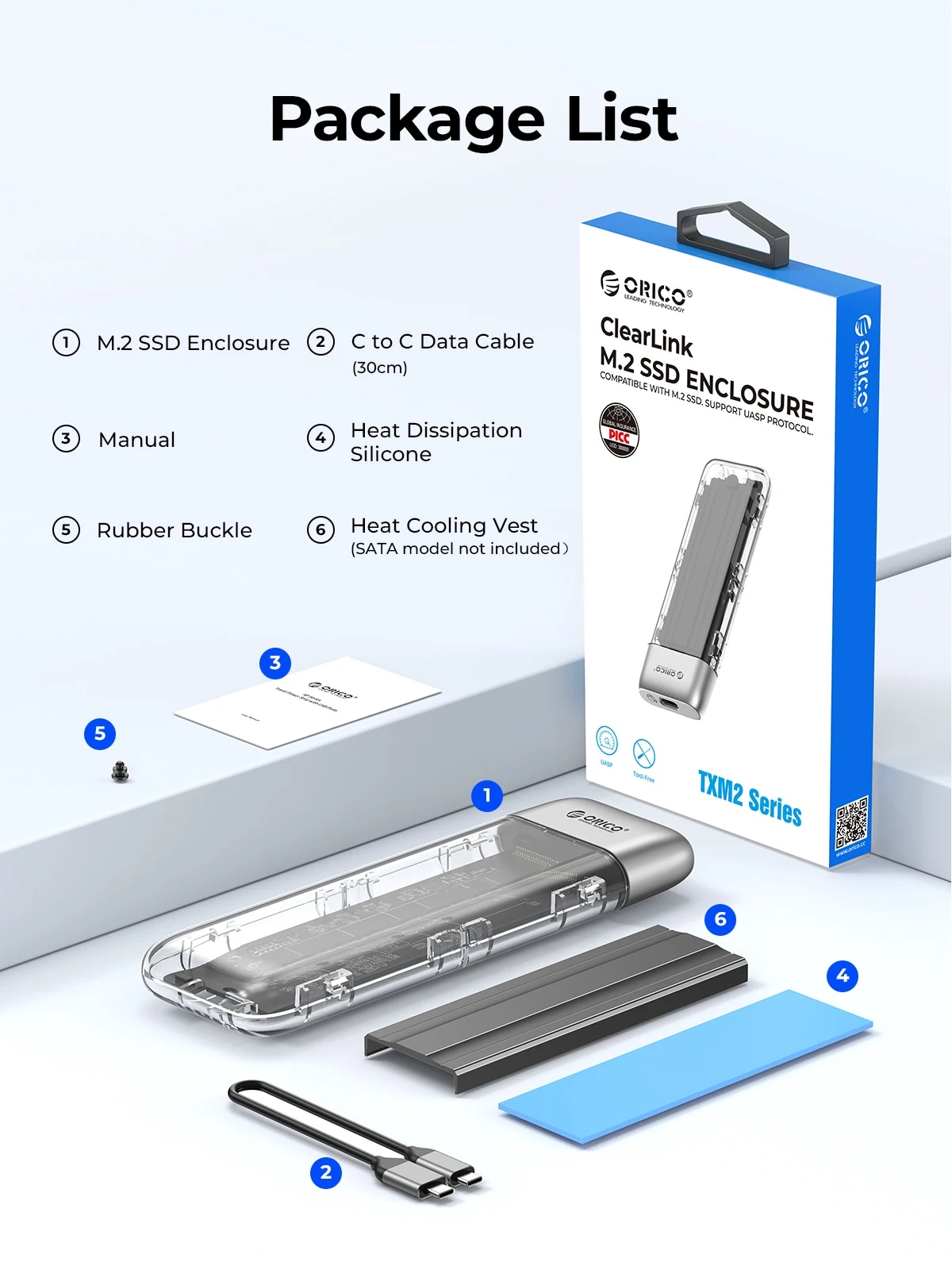 ORICO M.2 SSD Case NVME SATA SSD Enclosure Tool Free 10Gbps M.2 to USB Type C Transparent External Adapter Portable. 