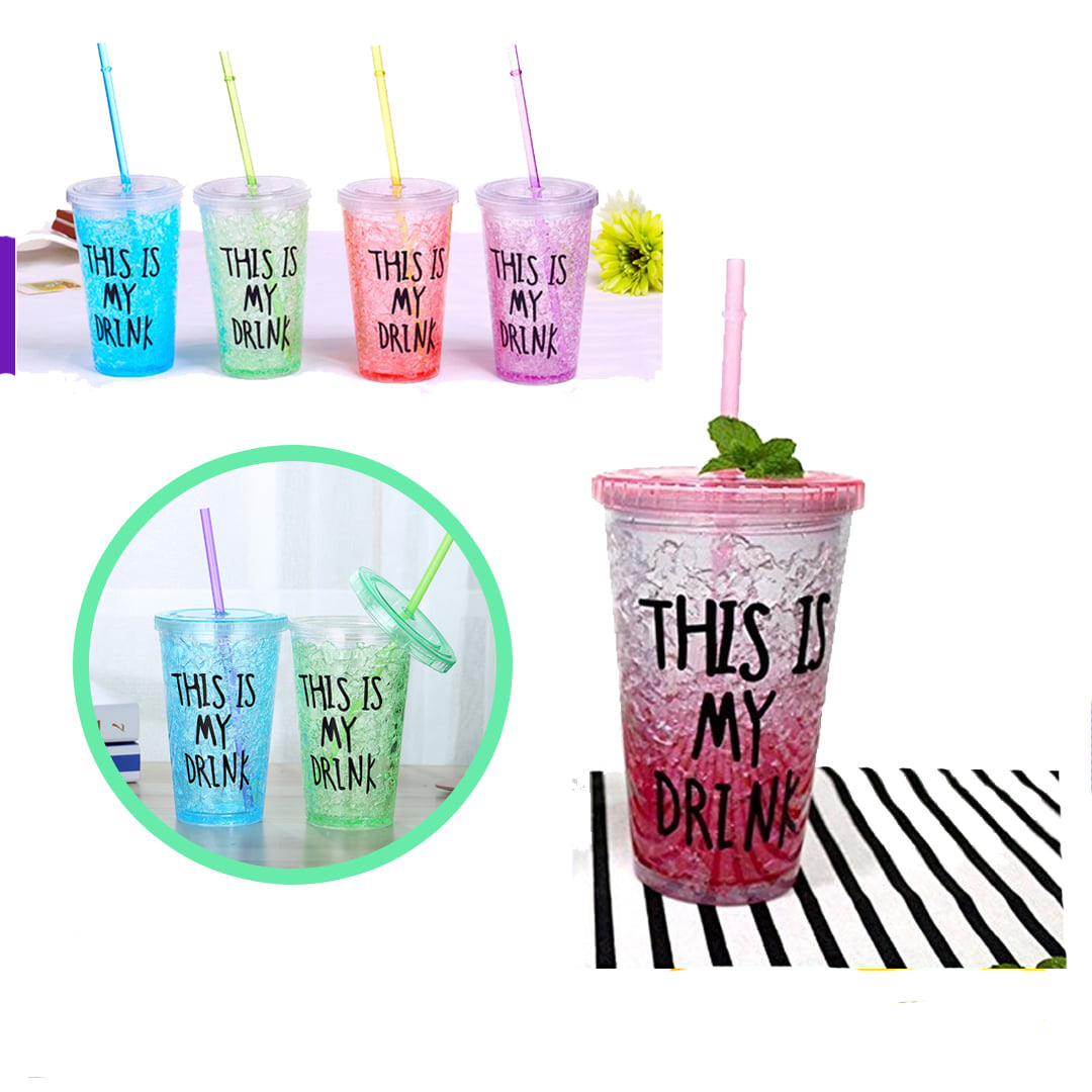 Juice Mug  Juice Jar   Ice Crushed Designed Juice Glass  With Straw - Coffee Mug. 