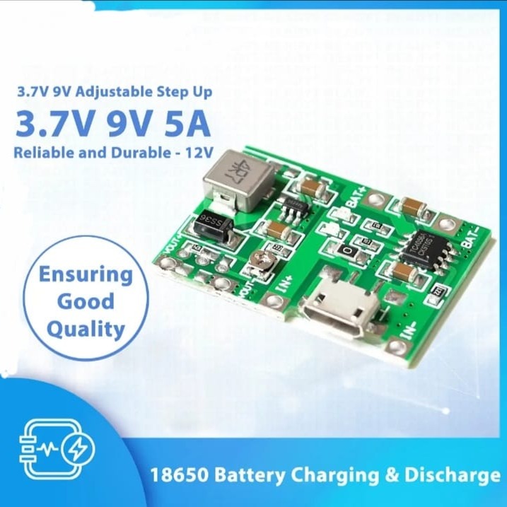 TC4056A Mini UPS Circuit Lithium Battery Charger Type C 3.7V to 9V 12V