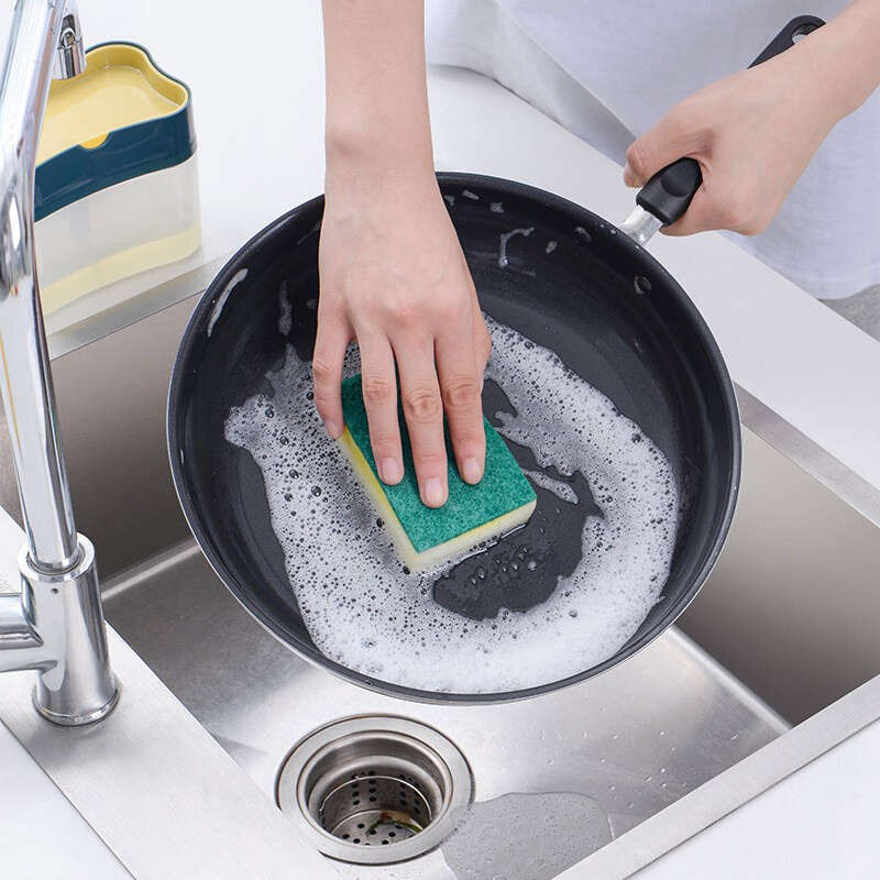 2 in 1 Premium Kitchen Manual Press Liquid Soap Pump Dispenser Washing Sponge Dish Wash. 