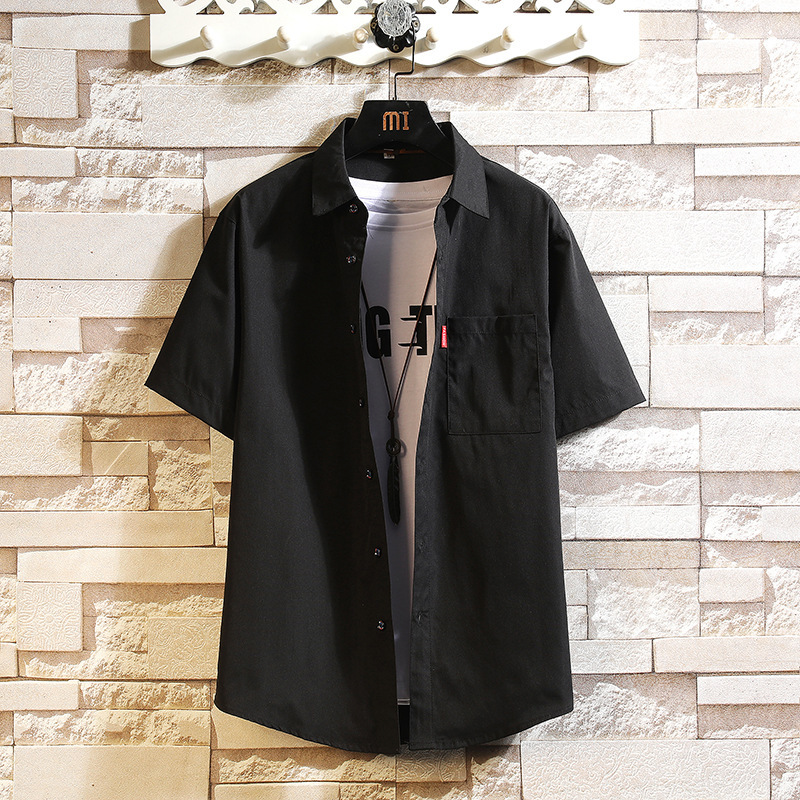 summer mens new plus size short sleeve simple shirt teen lapel loose casual fashion base shirt men