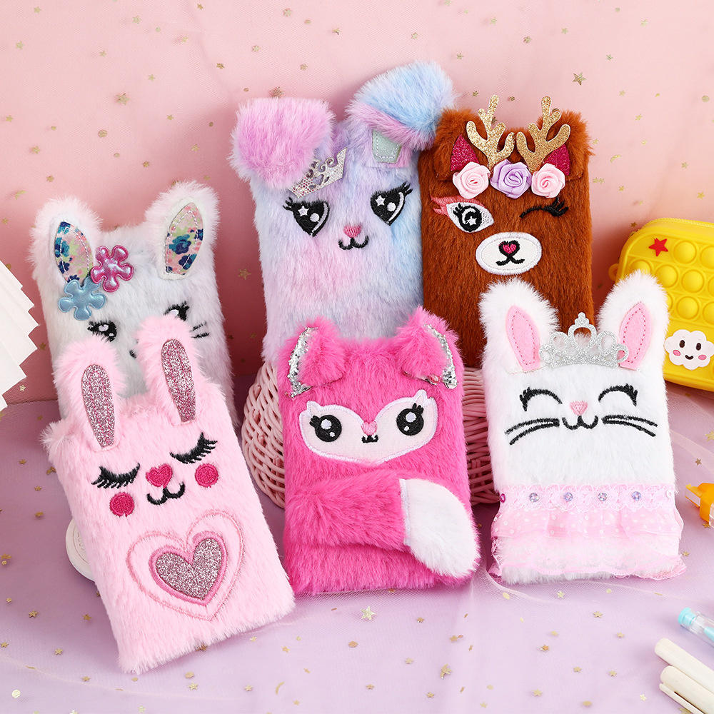 Kawaii design Bunny plush diary Decorative packaging Compact size Cartoon notebook Multiple colors Soft material Portable notepad for School Office Daily planning Writing journal Gift idea. 