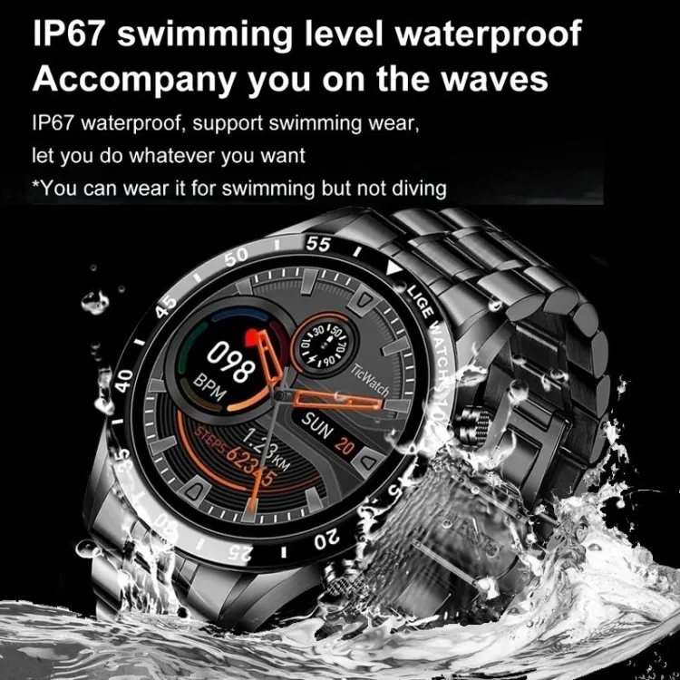 Lige BW0189 new luxury fashion digital stainless steel imported Bluetooth call,  call receive, call dail blood pressure function smartwatche for men. 