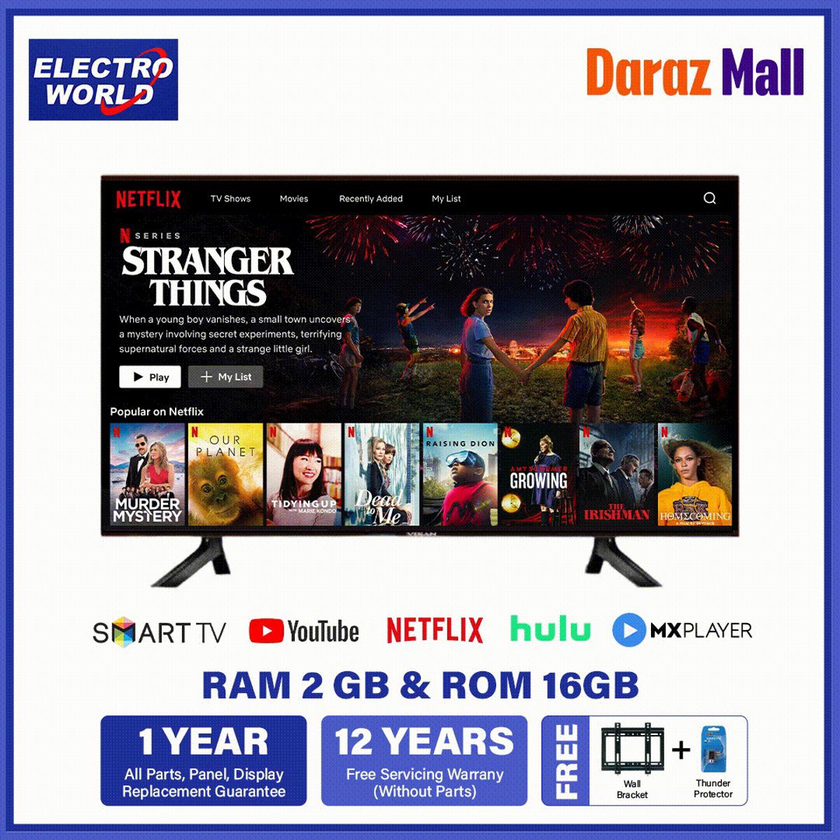 Vikan 40 Inch Voice Control tv Android Smart Wifi Hd Led Tv 4k Supported Ram 2 gb Rom 16 gb