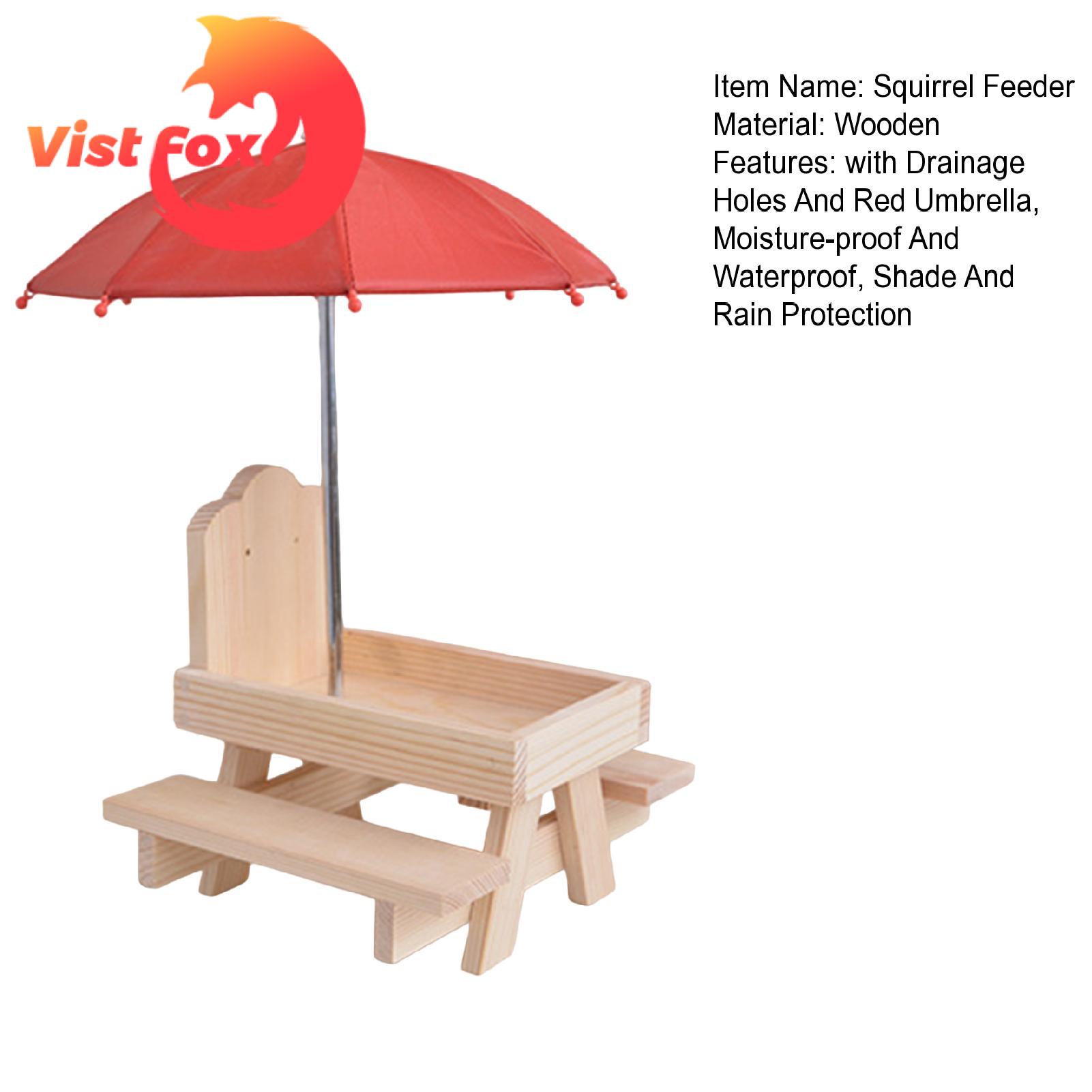 Squirrel Picnic Table Feeder Handmade Wood Squirrel Feeder with Red Umbrella Outdoor Picnic Table for Chipmunks Rain Protection Moisture-proof Waterproof Shade for Garden Buyers' Favorite Shade. 