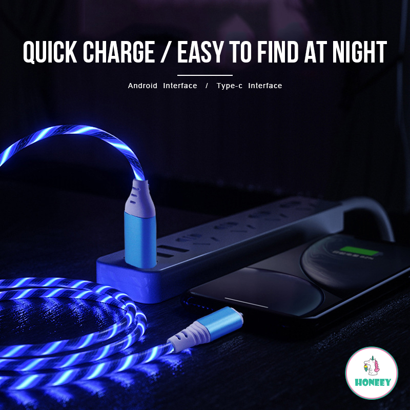 LED Luminous Glow Flowing USB Cable Data Line Micro IOS Type-c Charger Cable Andirod Charging Cable. 