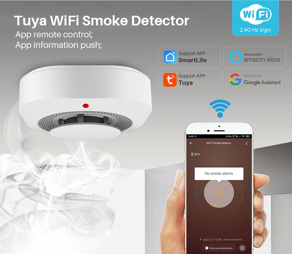 (New)Tuya Wifi Detector enor 90DB Alarm mart Fire moke Detector Wifi Fire Protection Home equity Alarm mart Life APP. 