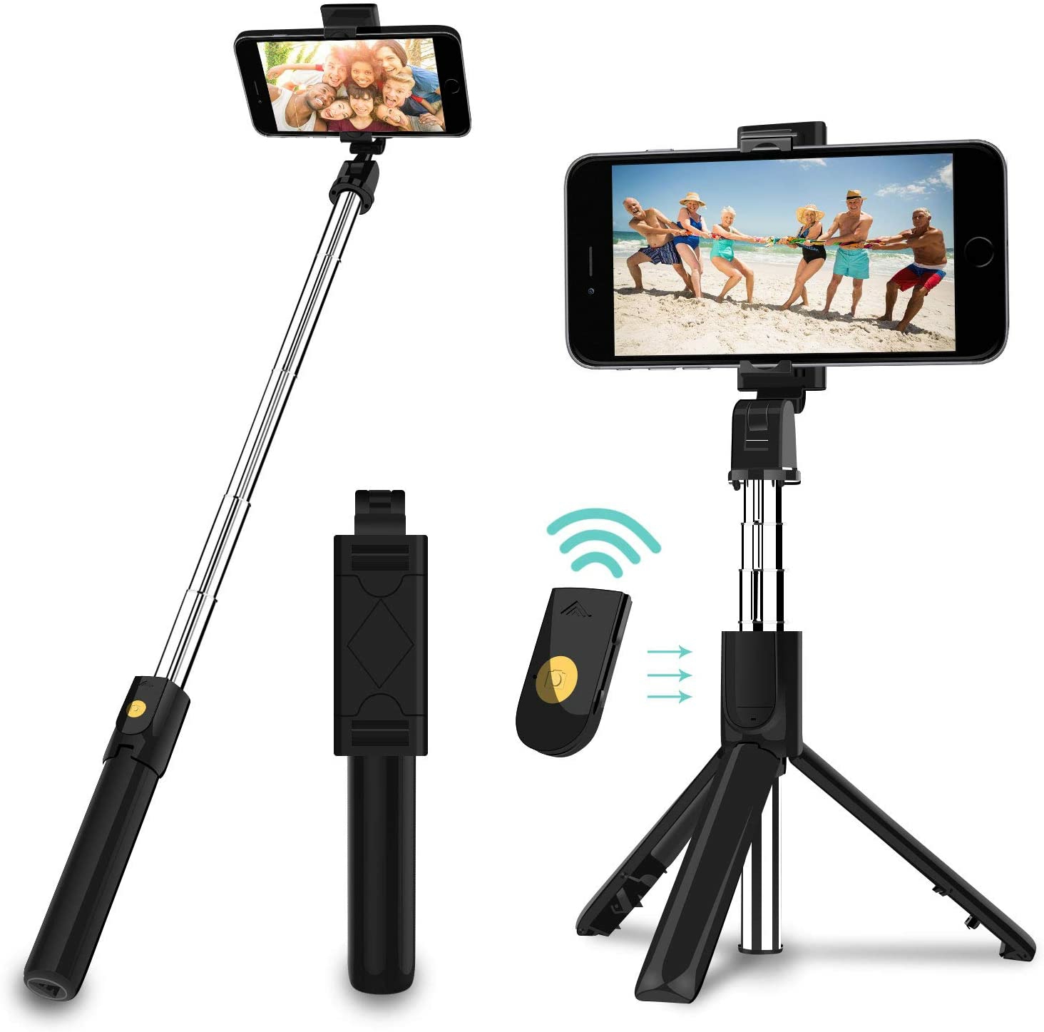 K07 Selfie Stick, Extendable Bluetooth Selfie Stick Tripod with Detachable Wireless Remote and Tripod Stand for Travel. 