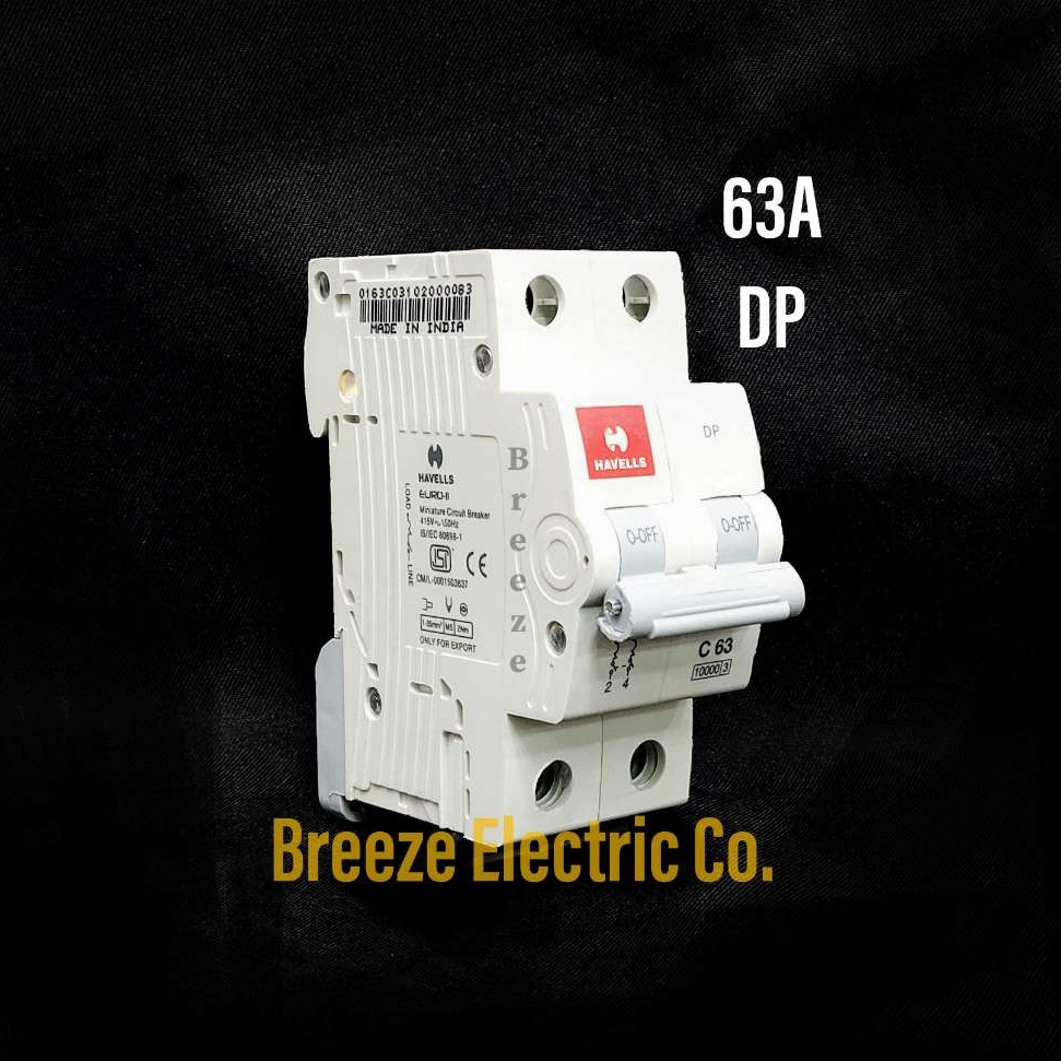 Havells Circuit Breaker 63A DP MCB.  Model: Euro-II. India.. 