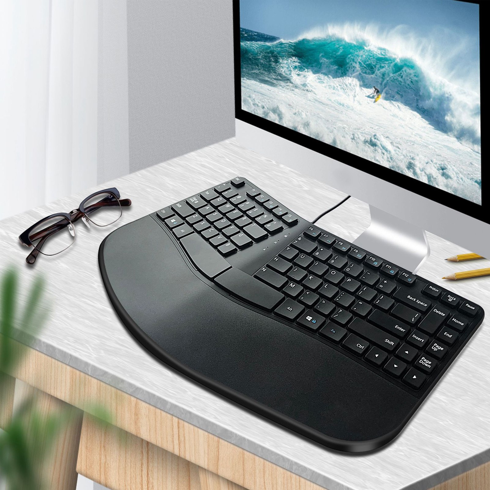 Ergonomic Keyboard, Computer Keyboard Split Tilt with Palm Rest for Offices. 