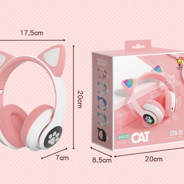New S-28 Cat Ear Headworn Bluetooth Earphones with Sparkling Light 5.0 Wireless Sports and Leisure Card Folding. 