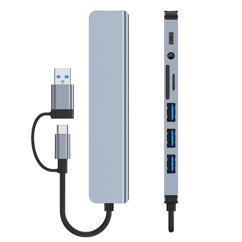 8 IN 1 USB C Hub to 3.5mm Jack Earphone Adapter Type C to USB 3.0 2.0 SD TF Card Reader Docking Station For Macbook Huawei. 