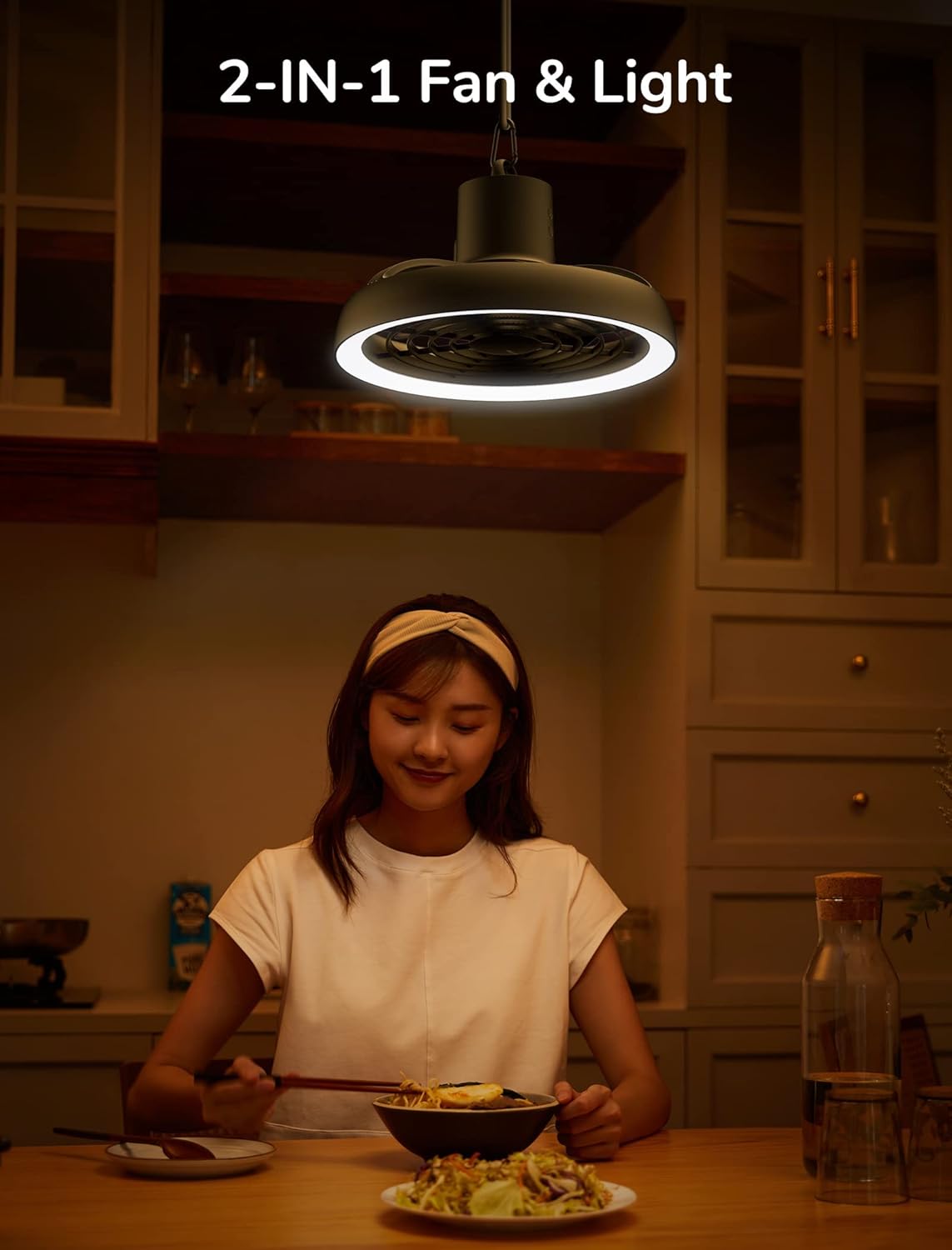 JISULIFE FA17 Outdoor LED Ceiling Fan with Long Tripod Stand. 