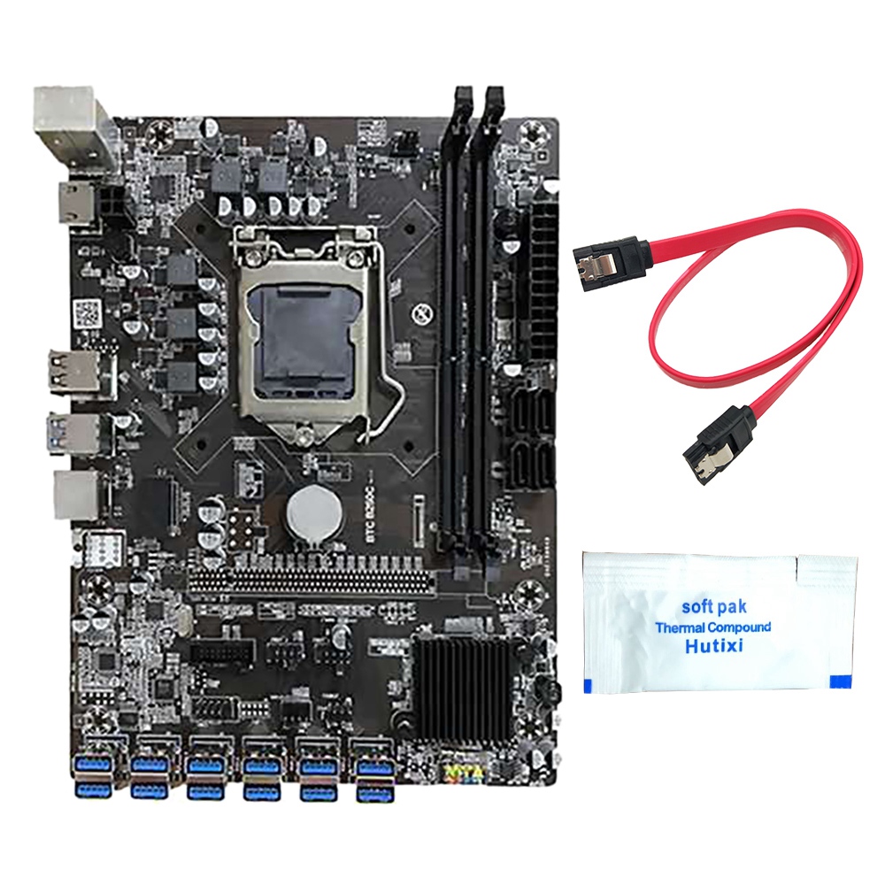 B250C BTC Mining Motherboard 12 USB3.0 to PCI-E Graphics Slots LGA1151 DDR4 RAM SATA3.0 with Thermal Grease+SATA Cable