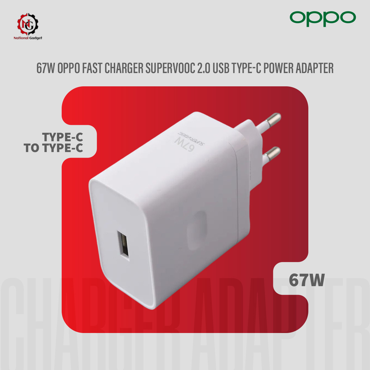 67W OPPO Fast Charger SuperVOOC USB Type-C Power Adapter for