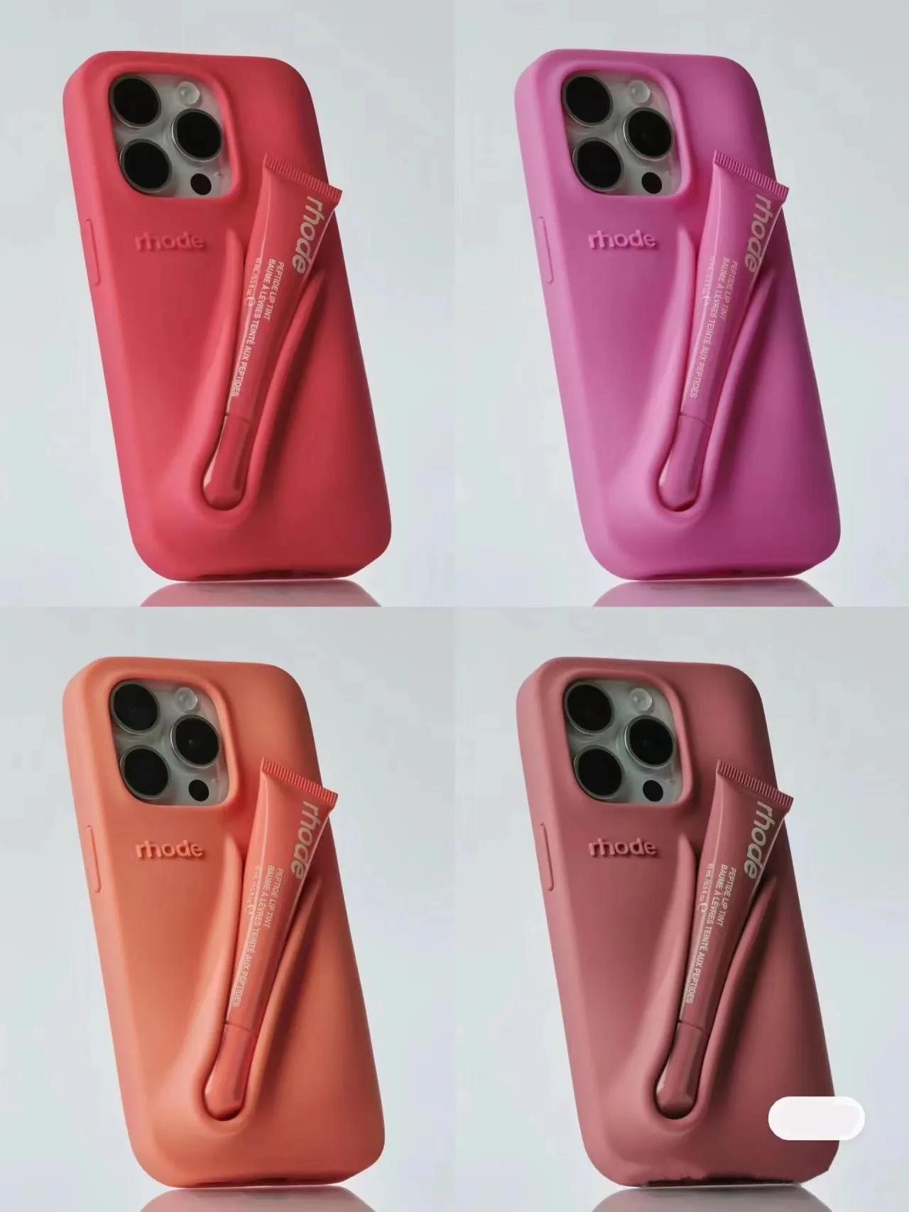 Minimalist Solid Color Rhode Soft Silicone Case For iPhone 15 14 PIus 11 13 12 Pro Max Can Be Installed With Lipstick Back Cover. 