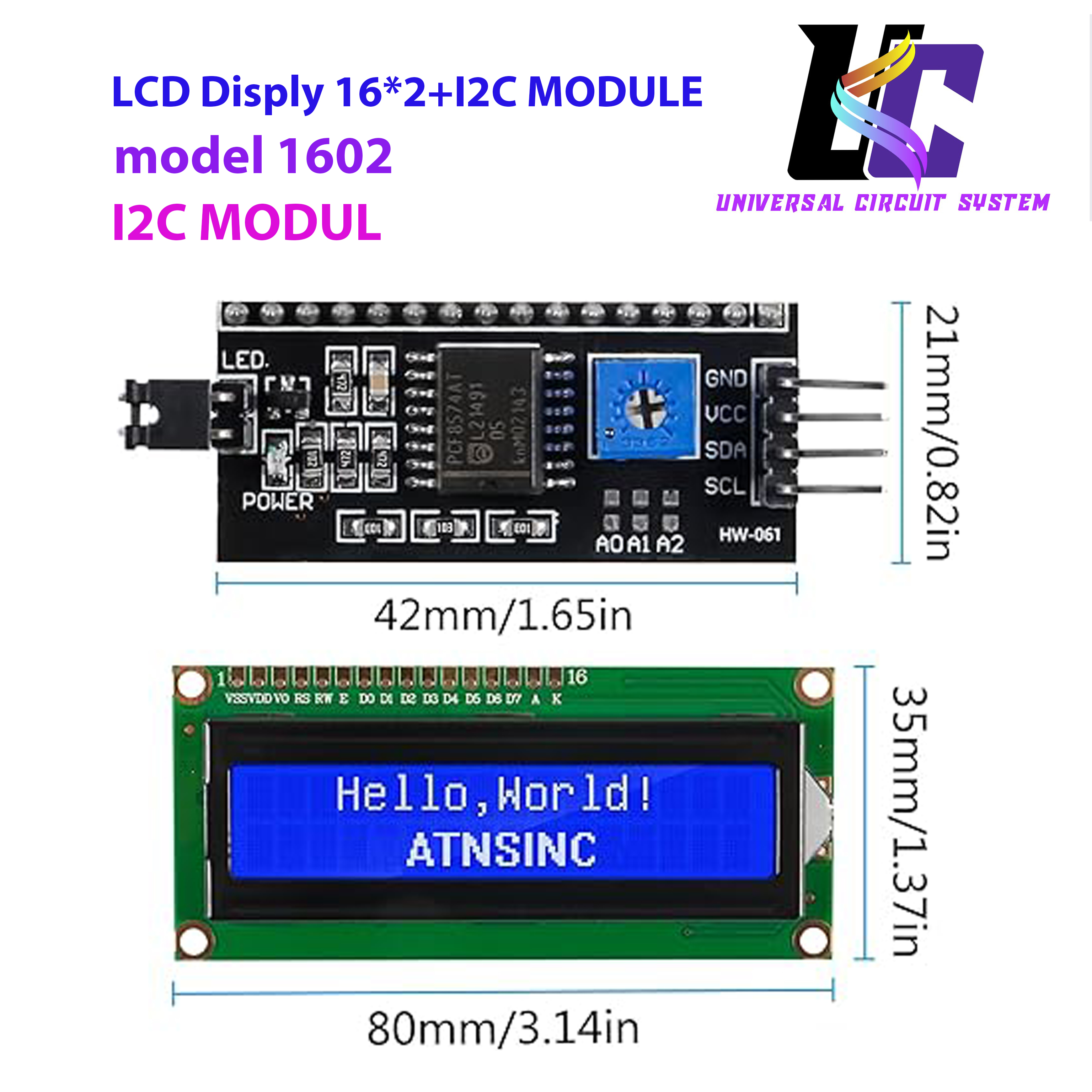 I2C 1602 LCD Display Module 16X2 Character Serial Blue Backlight LCD Module for Raspberry Pi Arduino STM32 DIY Maker Project Nanopi BPI Tinker board Electrical IoT Internet of Things. 