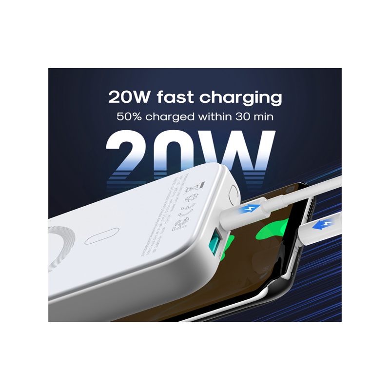 JOYROOM JR-W020 Mini Power Bank 10000mAh 1 Input 3 Output with Magnetic Wireless MagSafe 20W PD Fast Charging. 