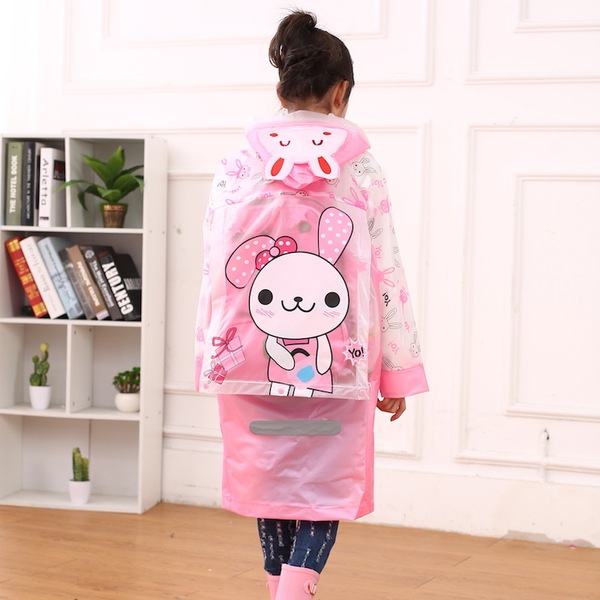 Students Raincoat With School Bag Pocket Children Raincoat Waterproof  Girls Cartoon Animal Style Kids Rain Coat (Random Design)- (5yers to 15 years). 