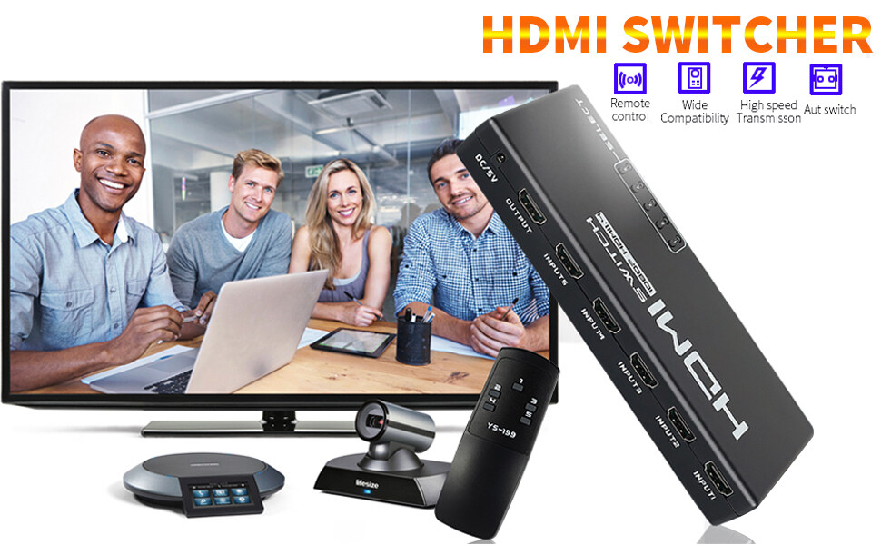 HXSJ HW-HD501D 5 Port HDMI Switch Ultra HD HDMI1.4 5 in 1 out Switcher Box with PIP IR Control for PS4 TV HDTV HDMI Adapter. 