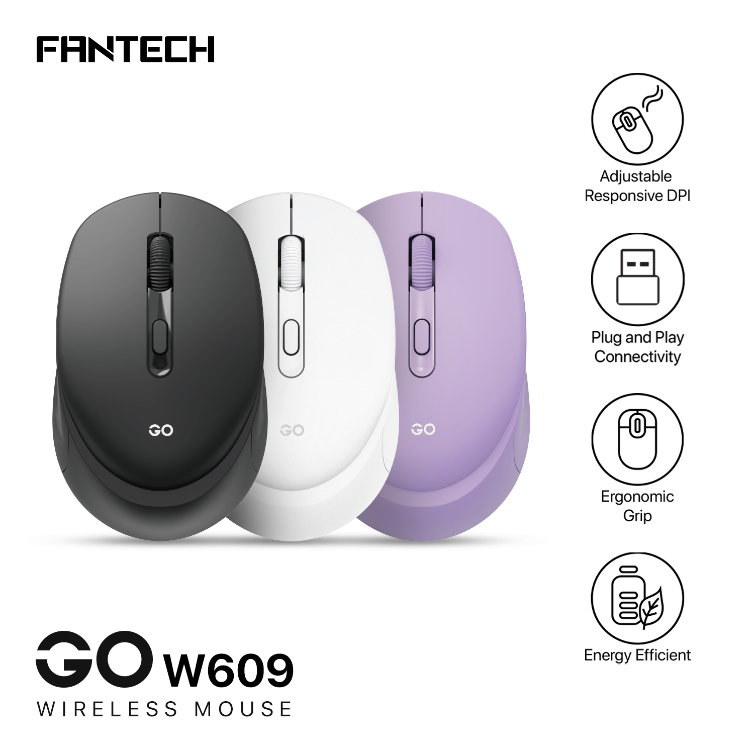 FANTECH GO W609 Wireless Mouse With 2.4GHz Wireless Connection Ergonomic Design For Gaming Gammer Office Home