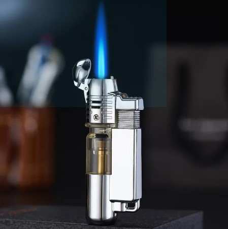 Butane Lighter, Mini Torch Lighter with Key Ring, Adjustable Jet Flame Windproof Gas Lighter for Grill BBQ Candle Camping Fireplace, Black and Grey - Without Butane Gas. 