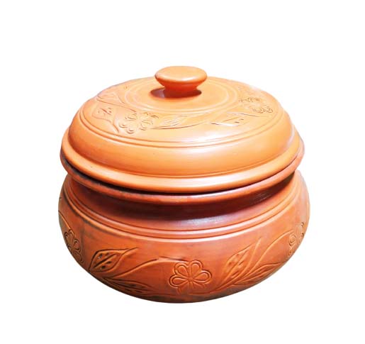 Clay Terracotta Design Curry Pot With Lid 13x16 cm-Big Size. 
