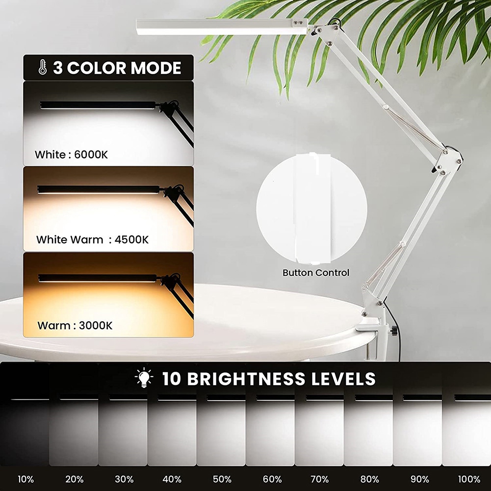 LED Desk Lamp with Clamp, 10W Swing Arm Desk Lamp, 3 Lighting Modes, Adjustable Table Lamp for Study, Drawing,Office. 