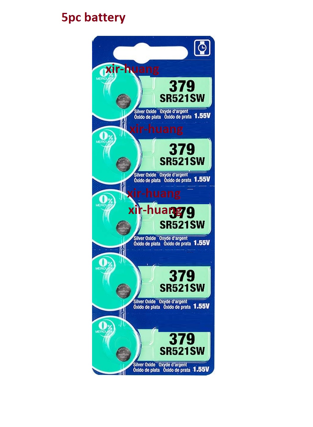 Sir huang379 Battery SR521SW 1.55V Silver Oxide Watch Button Cell (5 Batteries)
