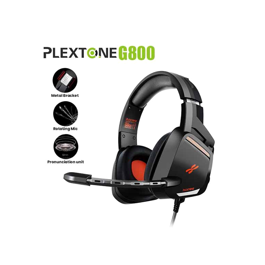 PLEXTONE G800 Gaming Headset, Over-Ear Headphones with Volume Controller, Retractable Microphone, Deep Bass and HD Sound Quality, All Device Support (Black). 