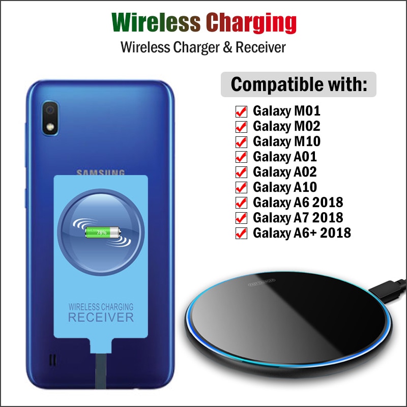 Qi Wireless Charger & Receiver for Samsung Galaxy M01 M02 M10 A01 A02 A10 A6 A7 A6+ 2018 Wireless Charging Micro USB Adapter BQ. 