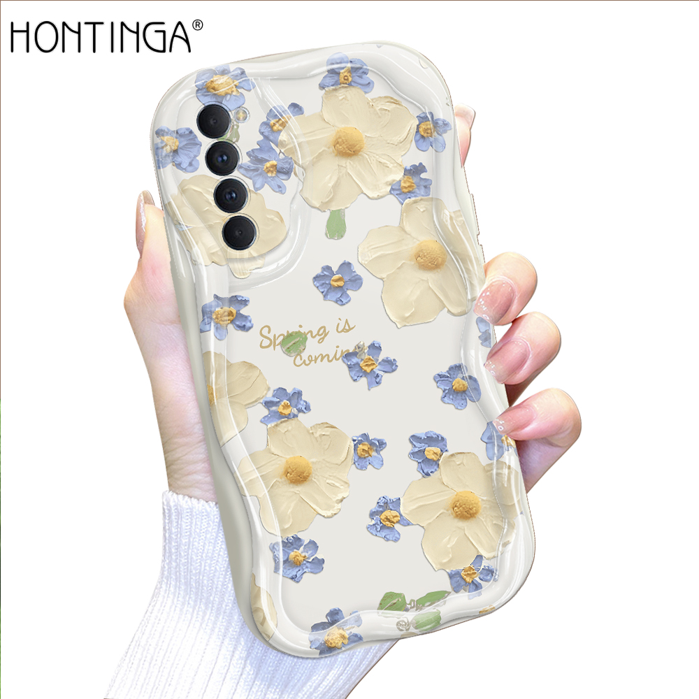 Hontinga for OPPO Reno4 Pro Back Cover Multicolor Flower Cream Texture Phone Case Wavy Edge Soft Silicone Cover