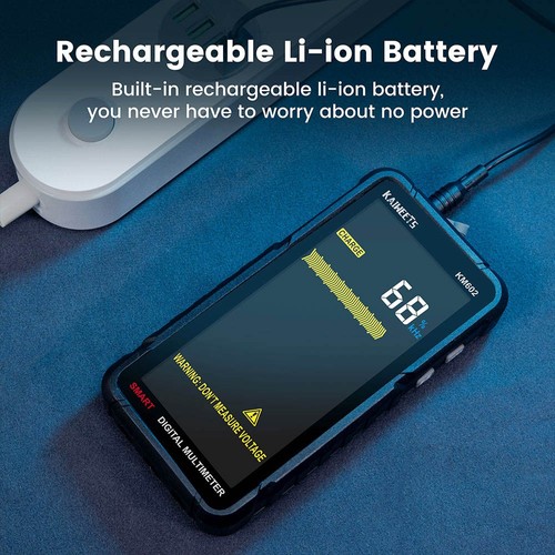 KAIWEETS KM602 Digital Multimeter 6000 Counts True-RMS Meter Smart Mode Manual Mode 1200mAh Rechargeable Battery Flashlight Auto-Lock - Black. 