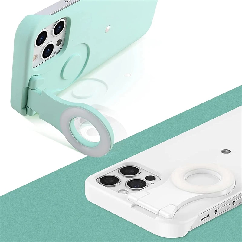 Built-in Selfie Ring Light Up Phone Case for IPhone 13 12 11 14 Pro Max XS XR X 14Pro 13Pro LED Luminous Flashlight Back Cover. 