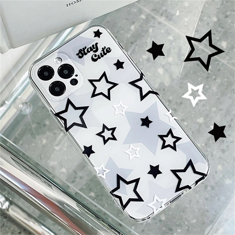 Korean Cute Y2k Star Transparent Phone Case For iPhone 14 13 12 11 Pro Max X XR 7 8 Plus SE 3 Lovely Shockproof Soft Cover Funda. 