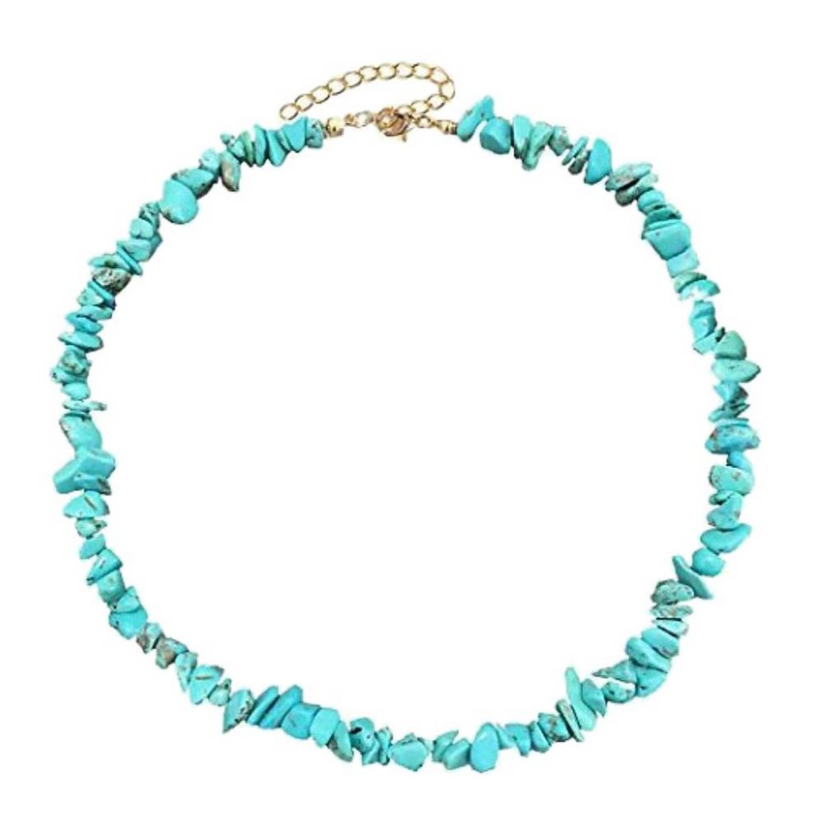 Woman Adjustable Faux Turquoise Bead Necklace Charm Beach Party Jewelry