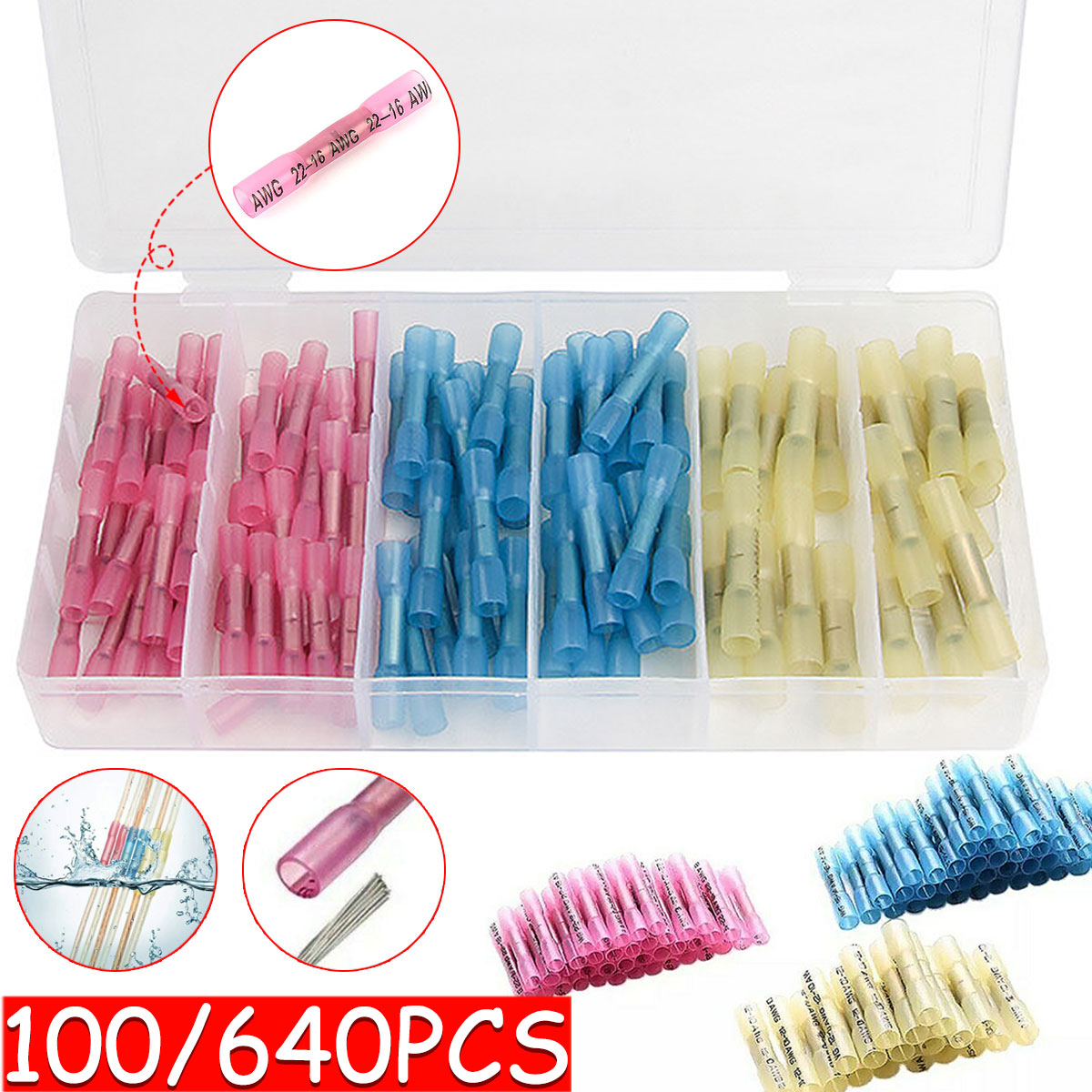 100Pcs Wire Connectors Insulated Solder Sleeve Tube Heat Shrink Sorder Terminal