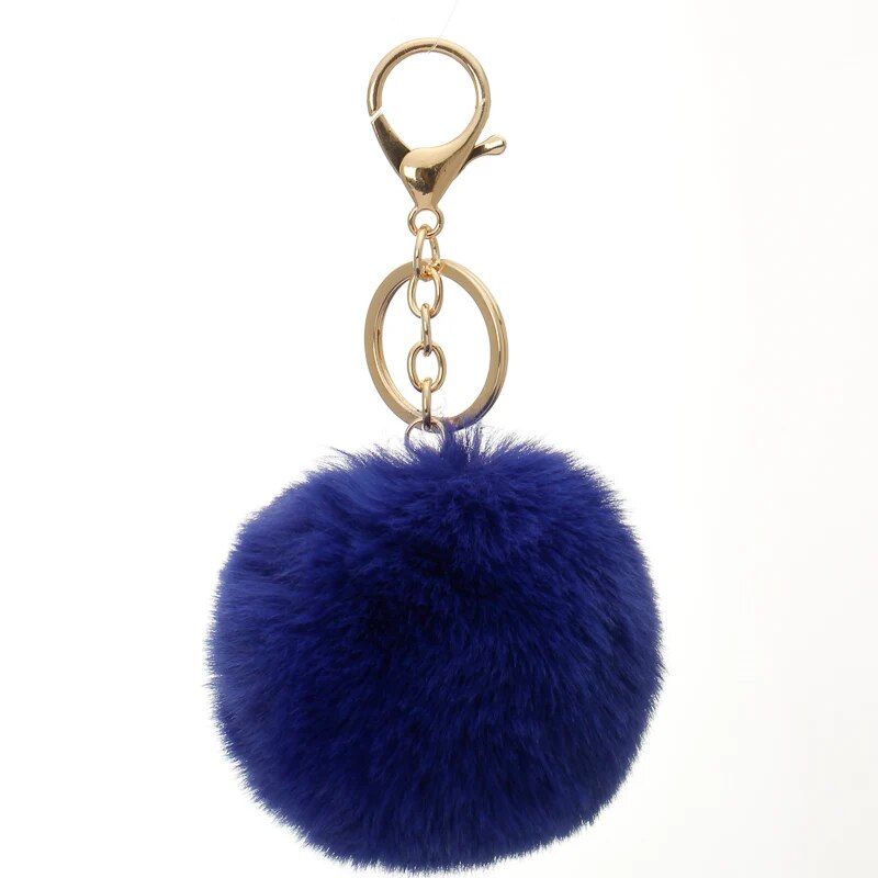 8cm Fur Brand Bag Fluffy Pompns Keychain Pom Pom Car Keyring Gold Color Chains pompons Rex Rabbit Fur Charms Chain. 