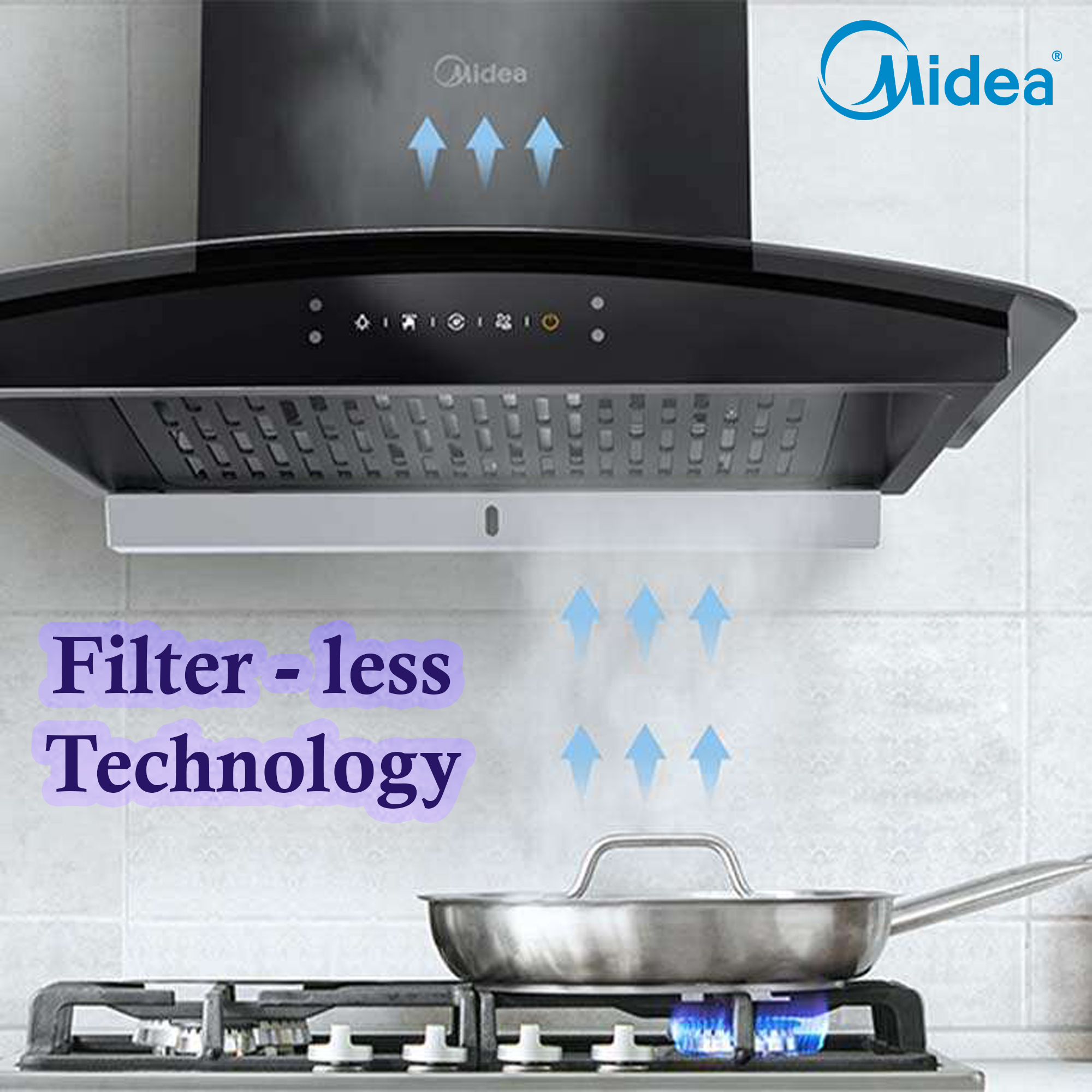 Midea 90V11 36 Inch Kitchen Chimney with 1250m3/hr strong air suction and thermal autoclean. 