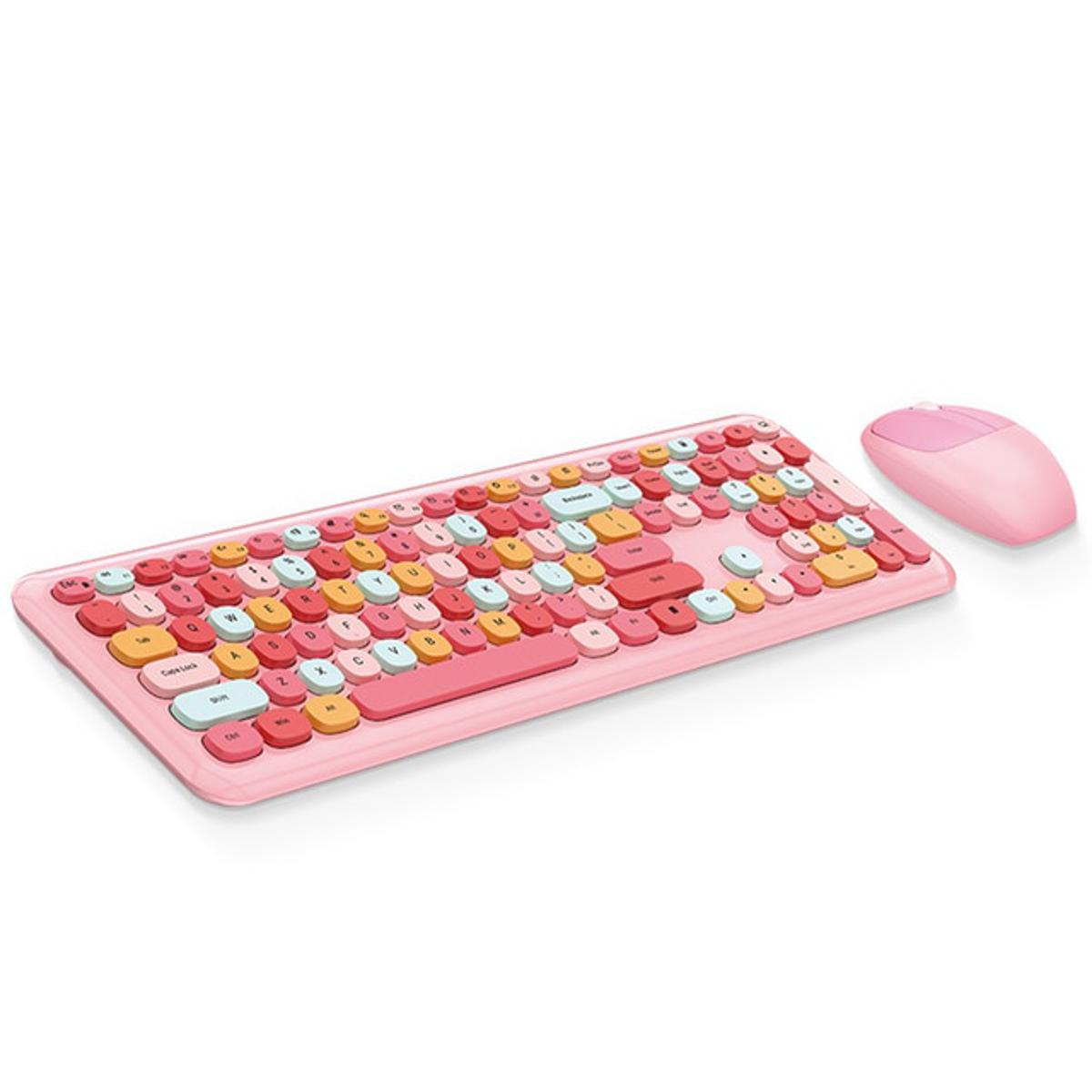 Mofii 666 Keyboard Mouse Combo Wireless 2.4G Mixed Color 110 Key Keyboard Mouse Set With Round Punk Keycaps For Girl Purple