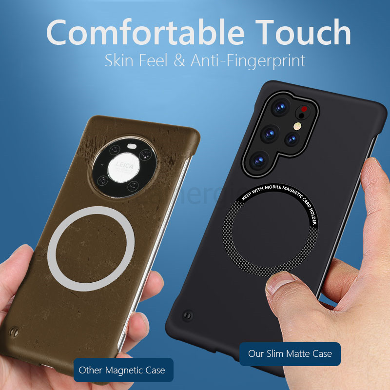 Frameless Magnetic For Magsafe Slim Case For Samsung Galaxy S24 Ultra Plus S24Ultra 5G Wireless Charging Hard Back Cover. 
