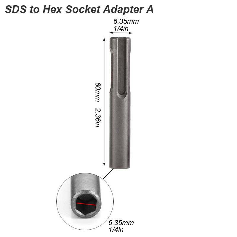Electric Hammer Adapter Power Drill Screwdriver Converter SDS Plus Convert to 1/4 Hex Shank Magnetic Socket Nut Impact Driver