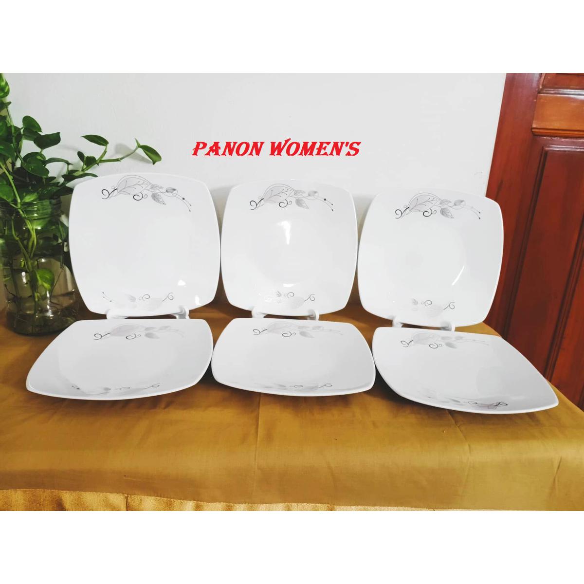 Exclusive Square Biryani Plate 8" Inch. Flat Half Dinner Plate, White Color With Golden Line print. Microwave oven save,Dishwasher Save.