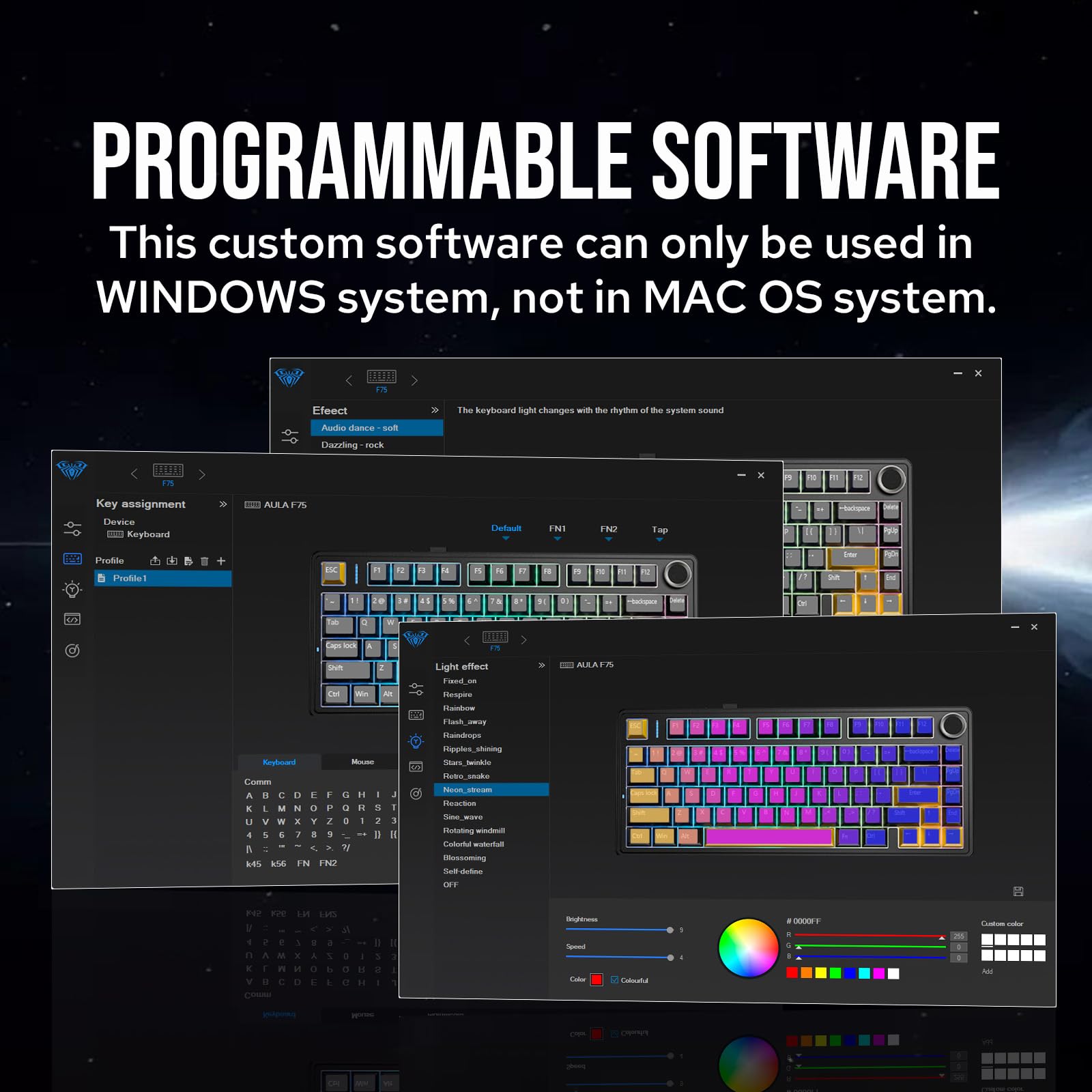 Aula F75 Gasket Mechanical Keyboard 75% Wireless Hot Swappable Gaming Keyboard With Knob Bluetooth/2.4G/USB-C Tri-Mode Keyboard. 