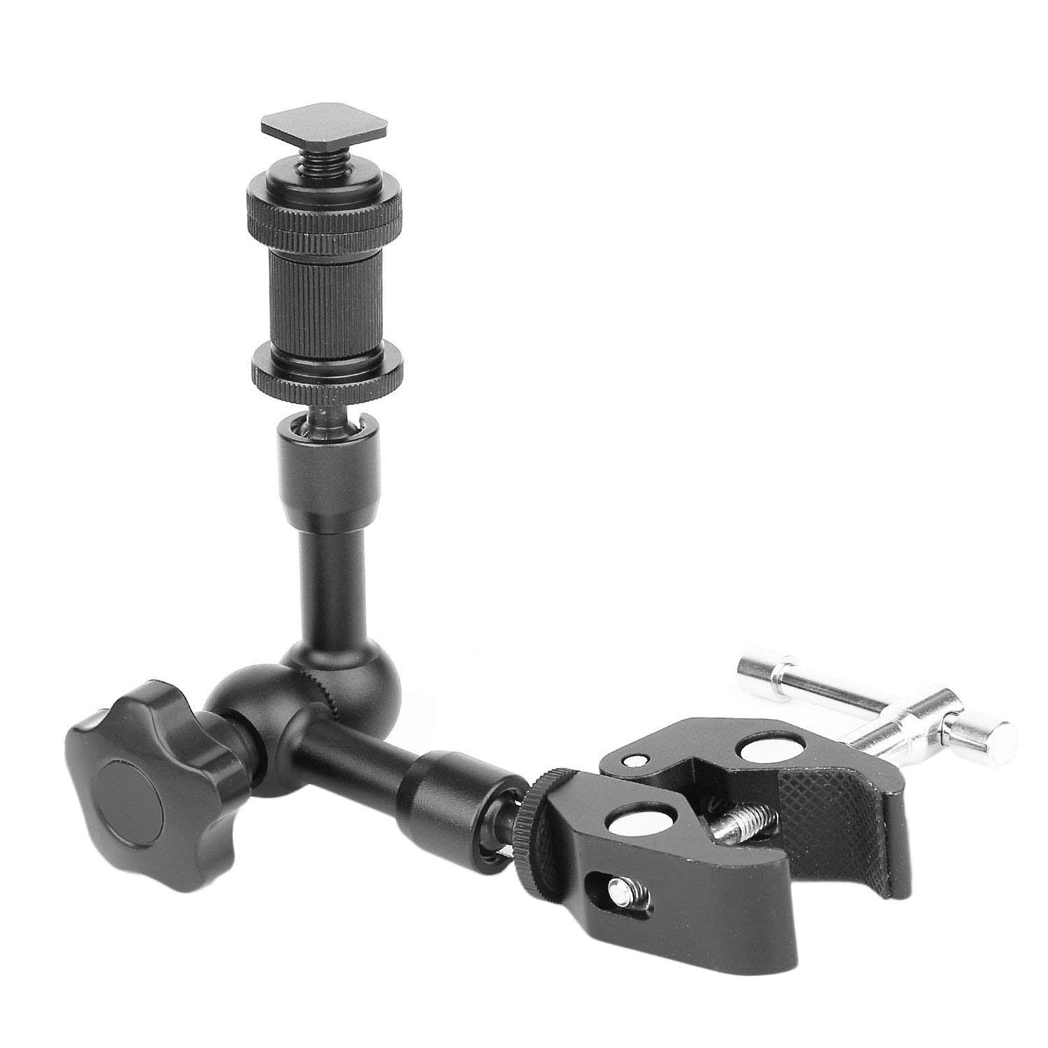 Magic Arm 7 inch Articulating Friction Arm Super Clamp Adjustable Rod Clamp Pliers Clip With 1/4 inch And 3/8 inch Thread For Dslr Camera Rig/Lcd Monitor/Led Lights/Flash Light - Black. 