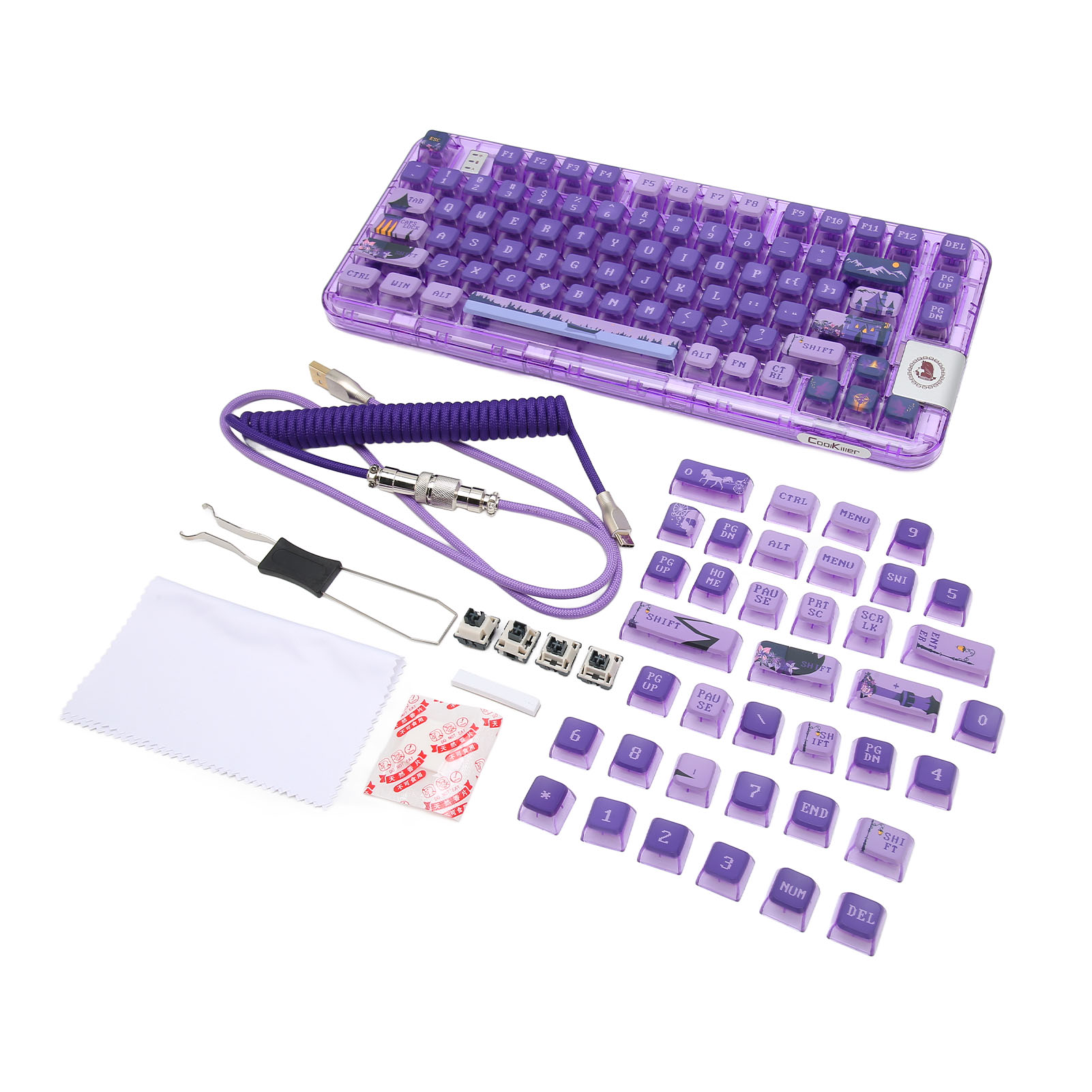 Mechanical Keyboard Purple Transparent Case 80 Keys Triple Modes Gasket Structure Gaming Keyboard for Office School Game