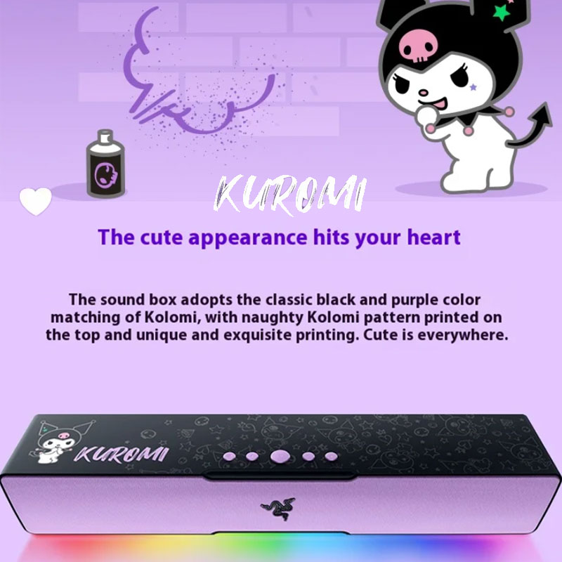 Razer Sanrio Kuromi Edition Gaming speaker Soundbar Compact Design - Chroma RGB -Bluetooth 5.0 - for PC/Laptop, Smartphones, Tab. 