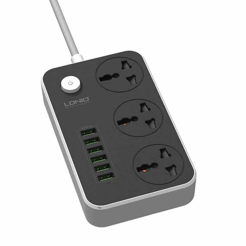 Ldino Power Strips 3 Socket with 6 USB Port For Charging - Dark Grey. 