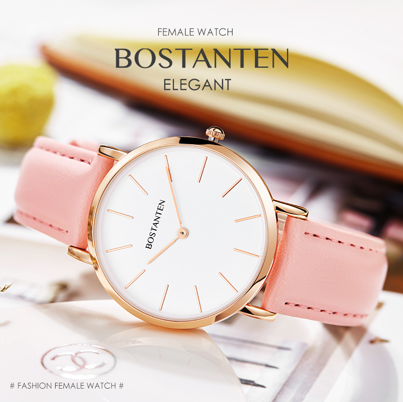 Bostanten Women s Wristwatch Very thin Ladies Fashion leather