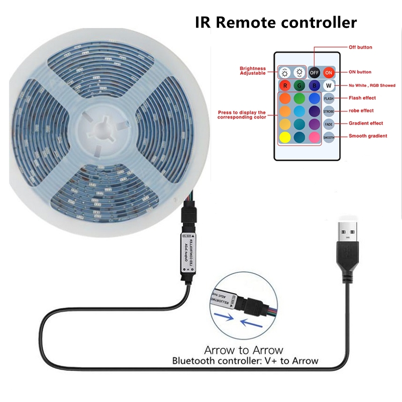USB 5V LED Strip Lights RGB Music Sync Flexible Tape IR Remote Control Ribbon For Holiday Room TV PC Monitor Backlight Decor. 